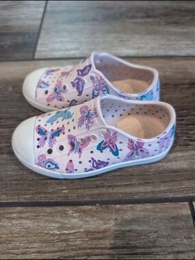 Native Shoes Kids Slip-On Sneakers with Pink & Turquoise Butterfly Print